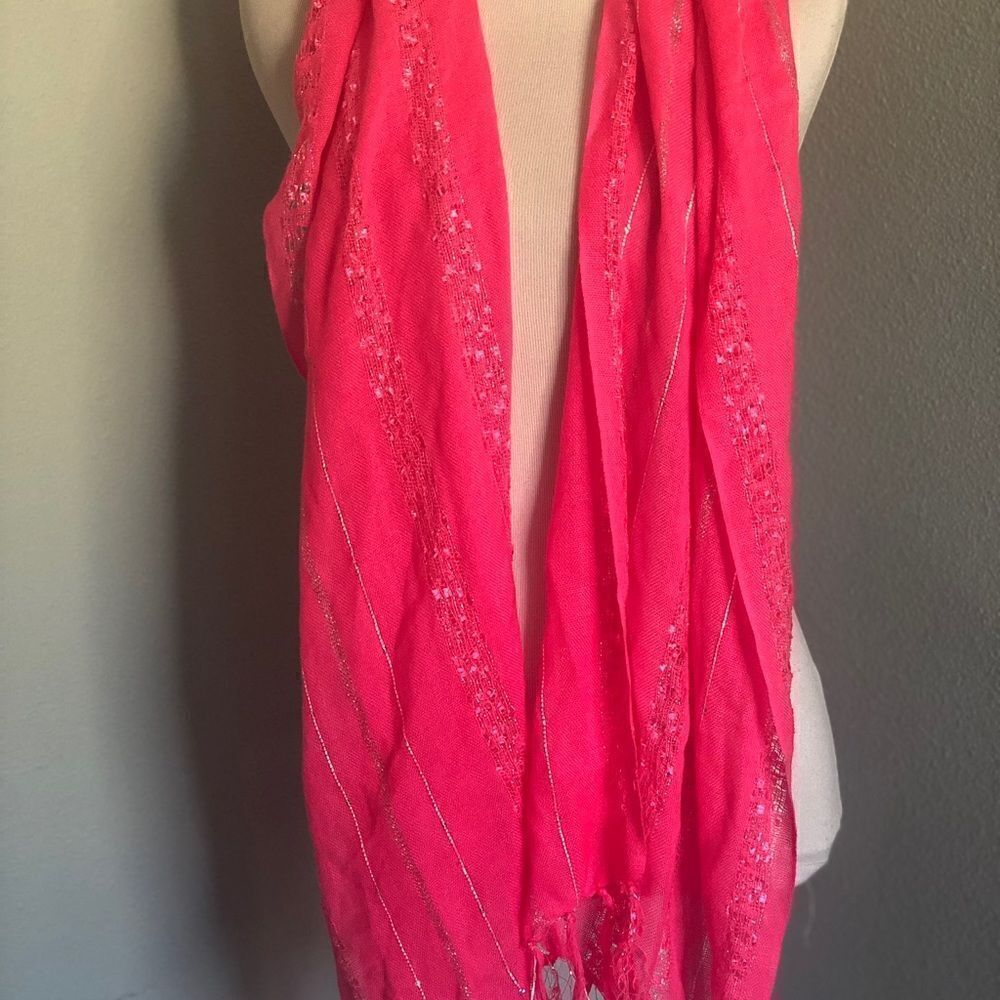 Hot Pink Fringe Scarf with Silver Threads - Picture 6 of 6
